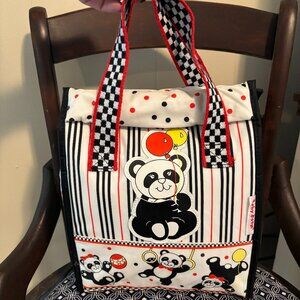 Vintage Baby Boom Diaper Bag Traveler Tote Bottle Bag Panda Bear Red Black White